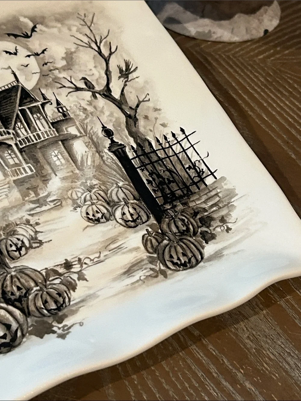 NEW! Vintage Inspired Ceramic Halloween Haunted House Manor Serving Platter